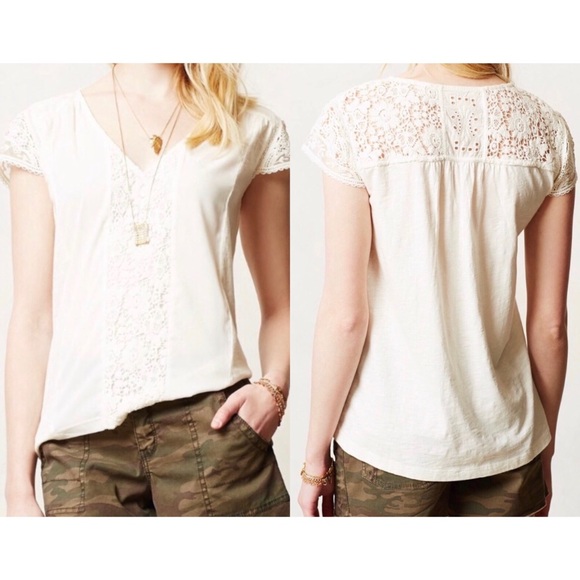 Anthropologie Tops - Anthropologie Sz L Meadow Rue Lace Trim Top EUC
